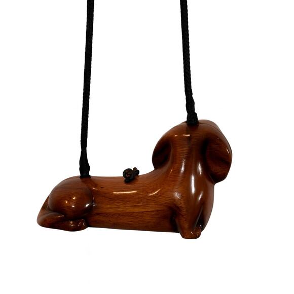Timmy Woods Dachshund Handbag | Vintage Wood Carved Dog Purse - Picture 3 of 3